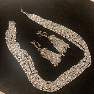 Sarah Coventry Necklace & Earrings Silvery Cascade Clip On 1960s